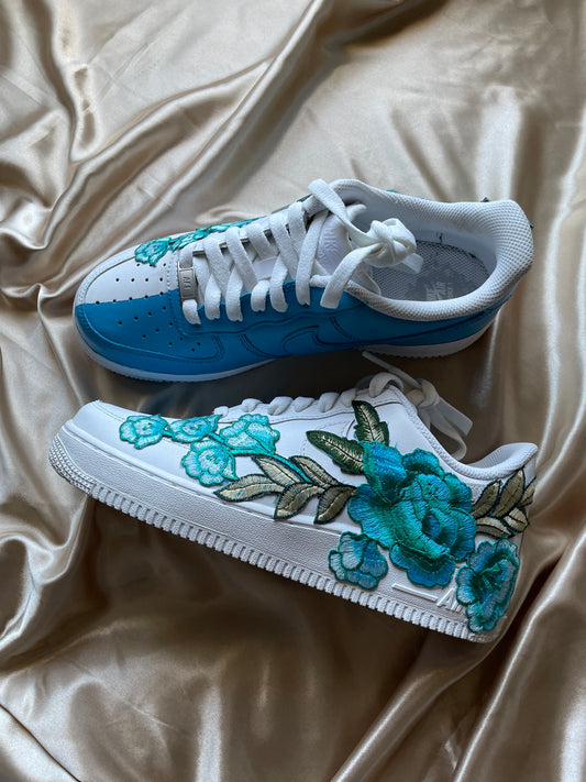 Blue Split Rose Floral Patch Custom AF1
