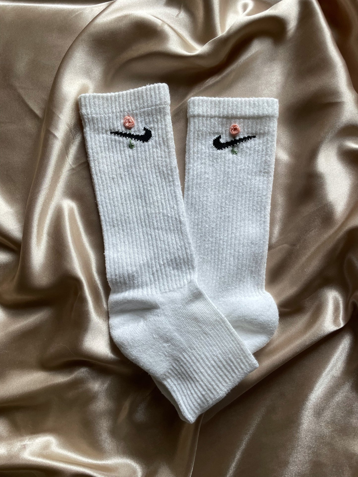 Pink Rose Custom Embroidered Everyday Cush Socks