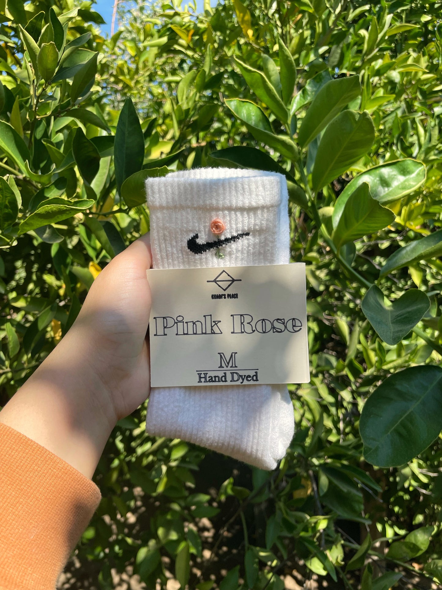 Pink Rose Custom Embroidered Everyday Cush Socks