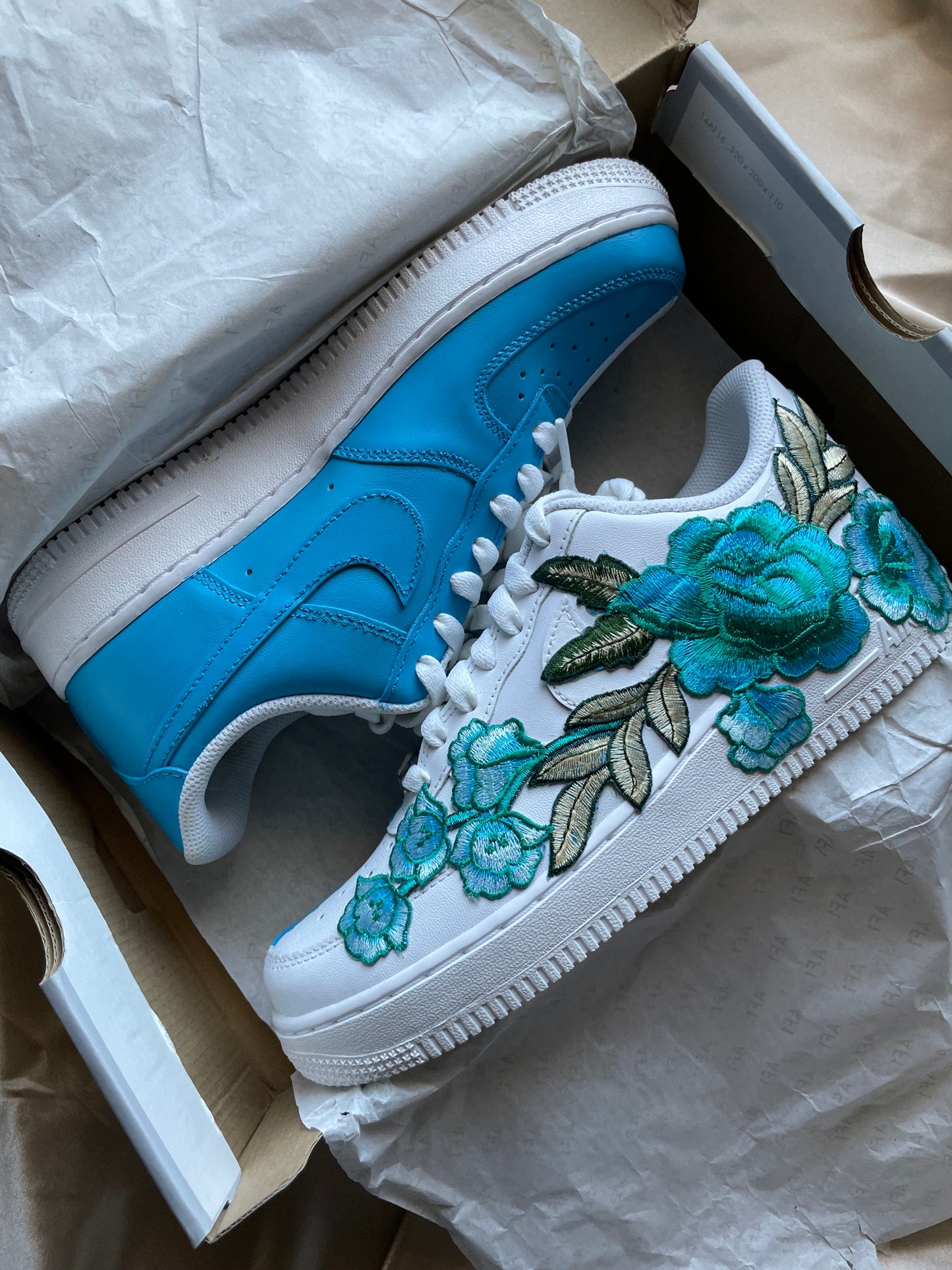 Blue Split Rose Floral Patch Custom AF1