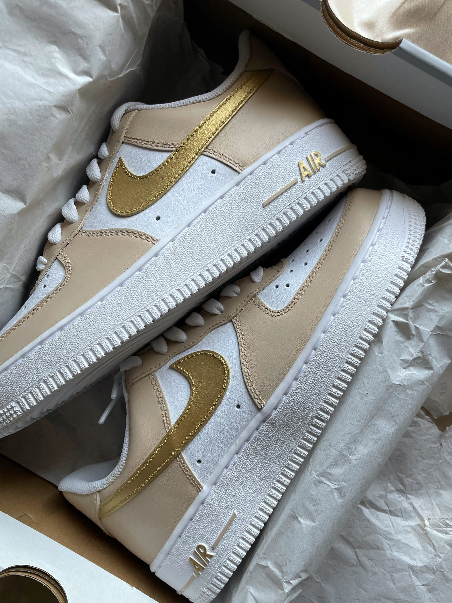 Beige/Champagne and Gold Custom AF1 Inspired by Phantom Metallic Gold Dunk