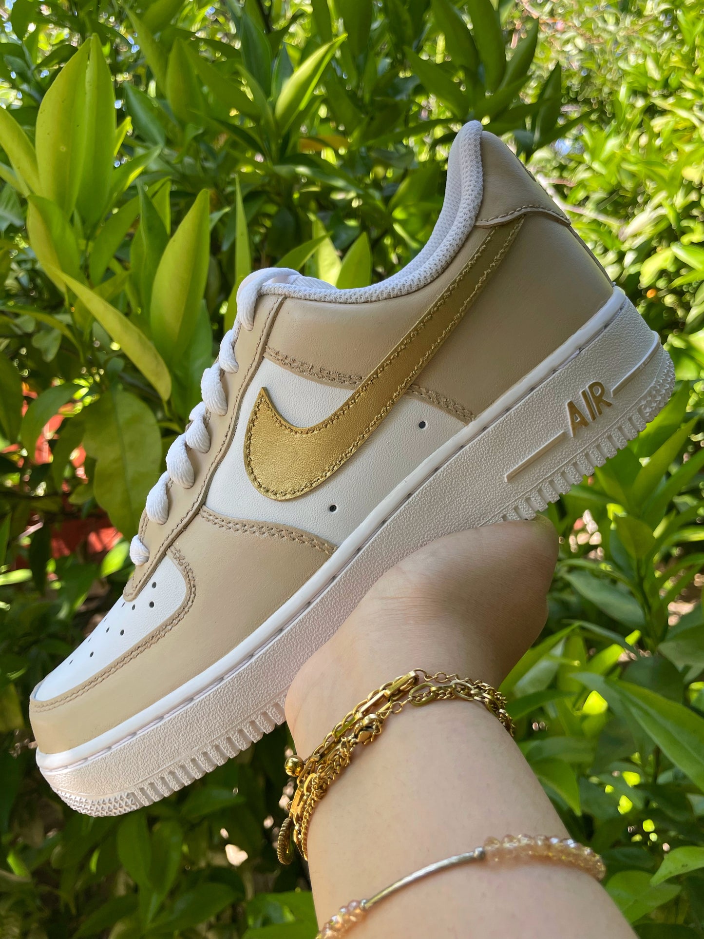 Beige/Champagne and Gold Custom AF1 Inspired by Phantom Metallic Gold Dunk