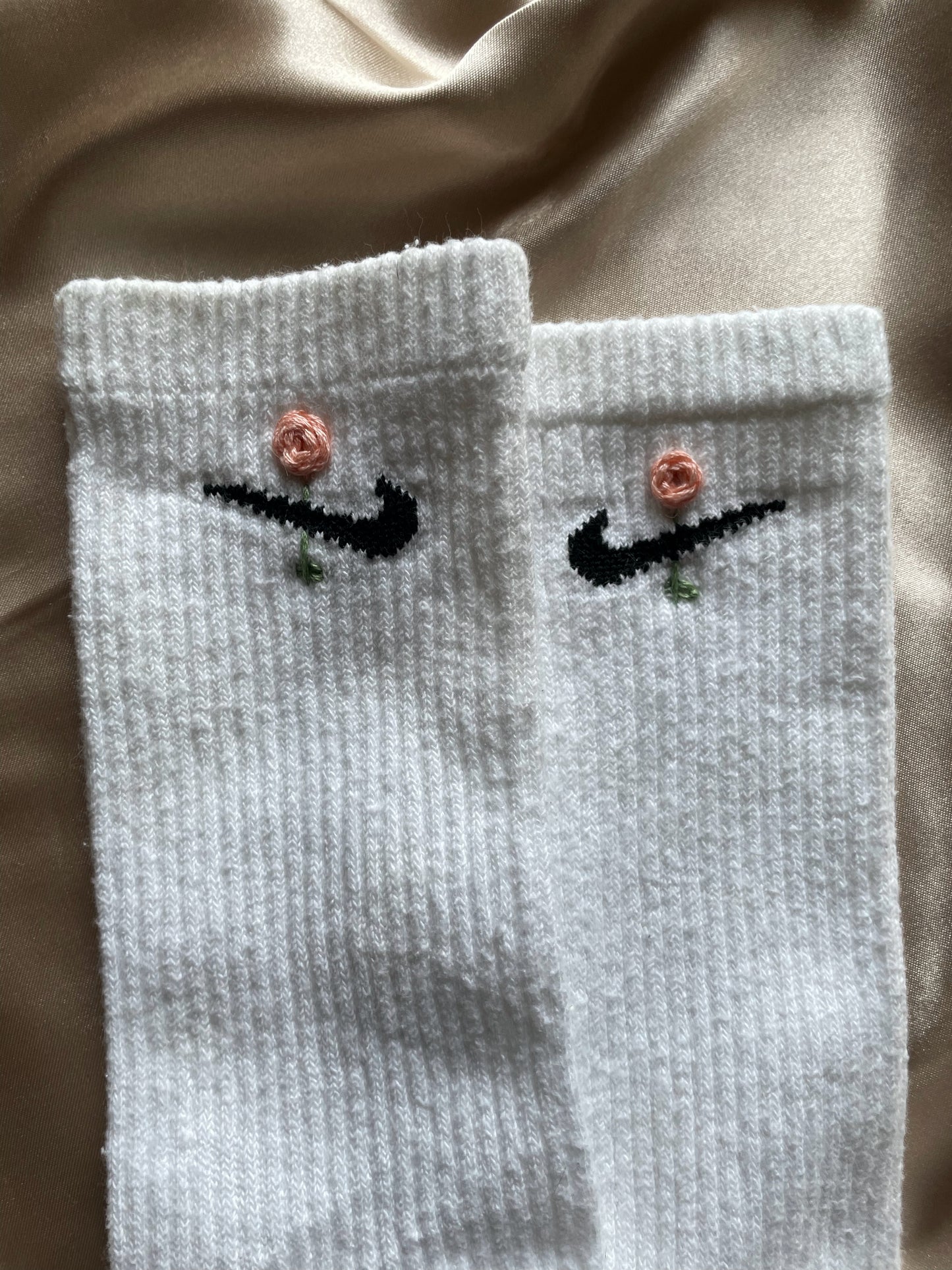 Pink Rose Custom Embroidered Everyday Cush Socks