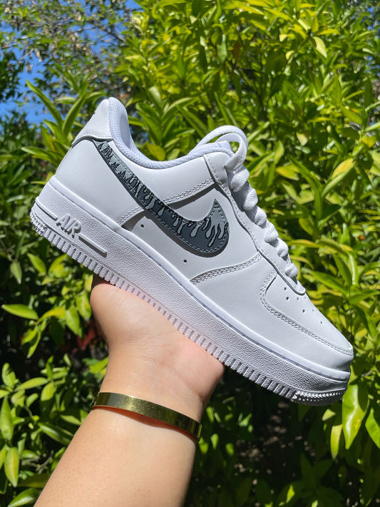 Grey Fire Flame Swoosh Custom Air Force 1