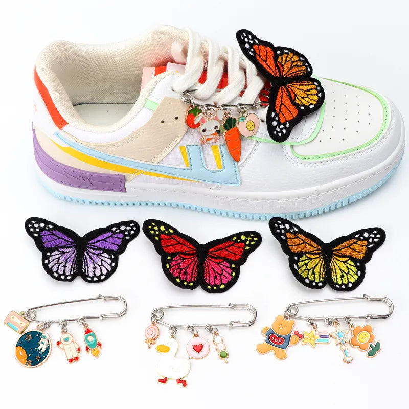 Shoelaces Decoration Clips Charms for AF1 Buckle Metal Butterfly Pin Cute Embroidery Rainbow Cartoon Accessories Clothes Brooch